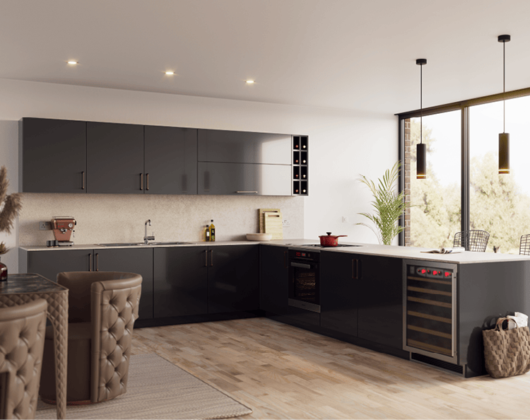 Vienna Kitchen Pictured in High Gloss Anthracite