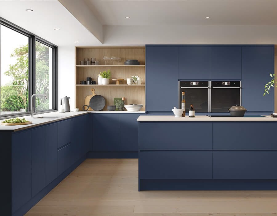 An image of a contemporary dusk grey and graphite coloured kitchen