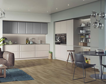 Twinline Kitchen Pictured in Supermatt Dust Grey & Cashmere