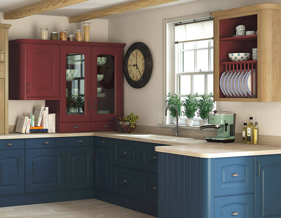 Verona style traditional kitchen image Pictured in Deep Blue, Red and Cream