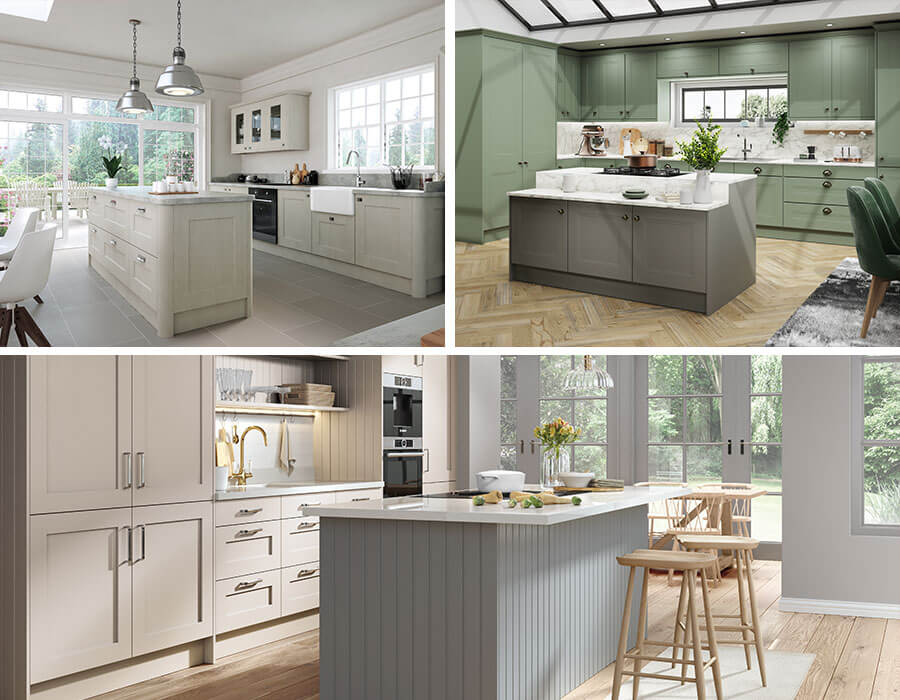 Multiple images of kitchens