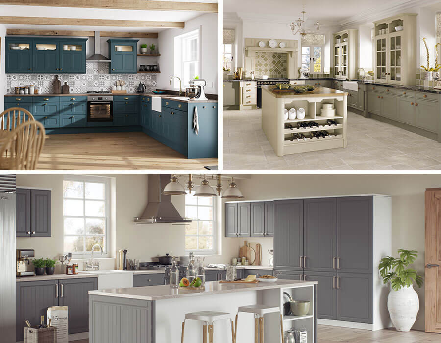 Multiple images of kitchens