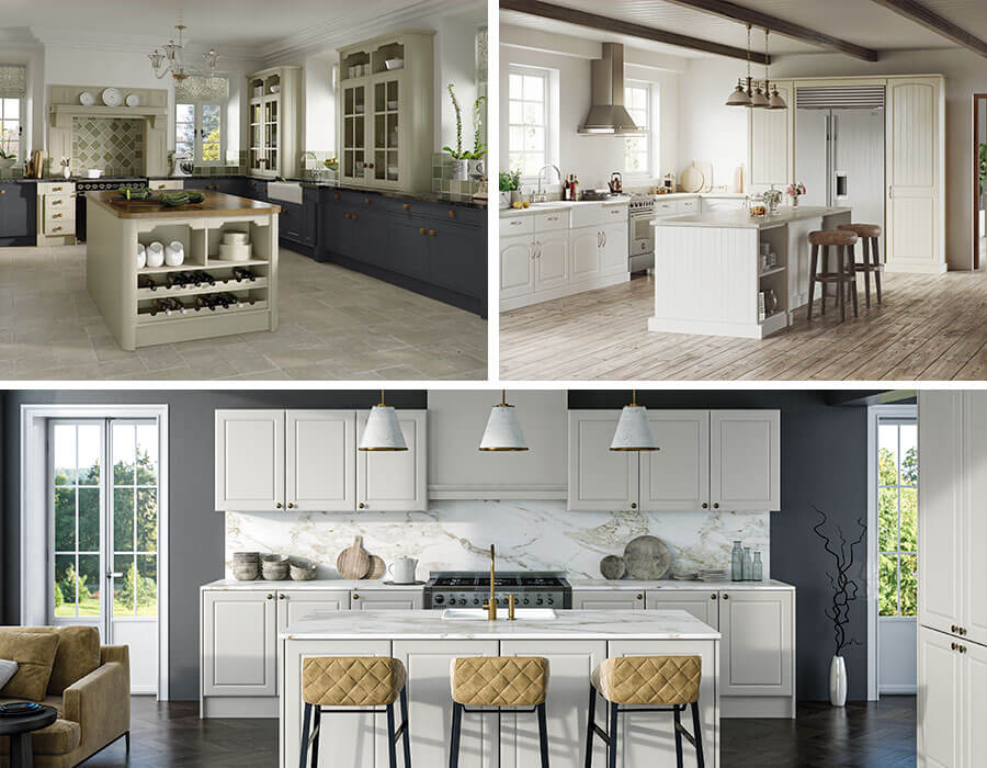 Multiple images of kitchens