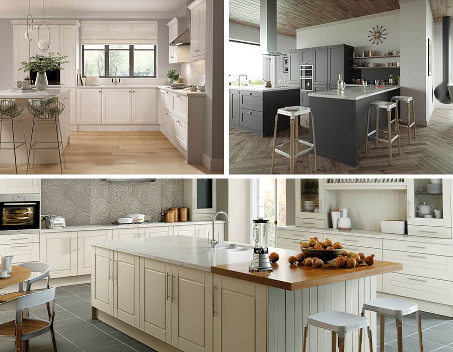 Multiple images of kitchens