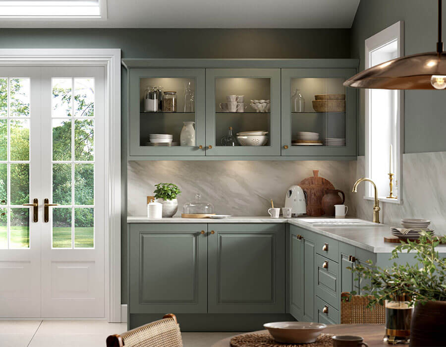 Classic Style Carlton Kitchen Pictured in Matt Sage Green