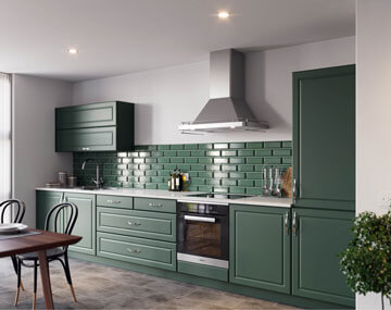 Traditional Style New Fenland Fitted Kitchen Pictured in Supermatt Highland Green