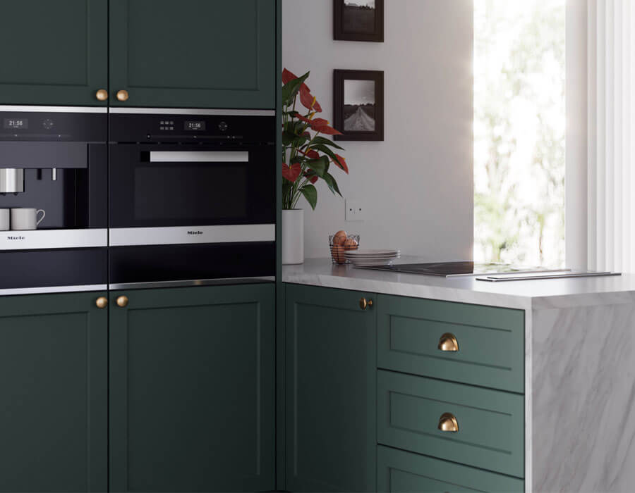 Modern Style Treviso Fitted Kitchen Pictured in Supermatt Highland Green