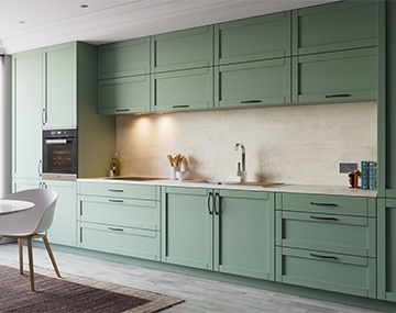 Valencia Fitted Kitchen Pictured in Painted Oak Reed Green