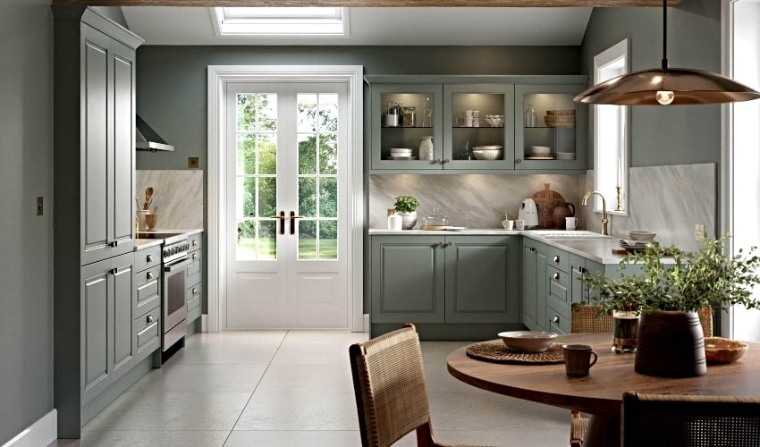 Classic Style Carlton Kitchen Pictured in Matt Sage Green