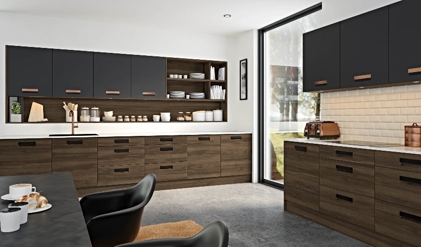 Lazio Style Kitchen Pictured in Natural Oak & Matt Graphite