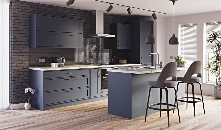 Modern style Mercia Fitted Kitchen Pictured in Supermatt Indigo Blue 