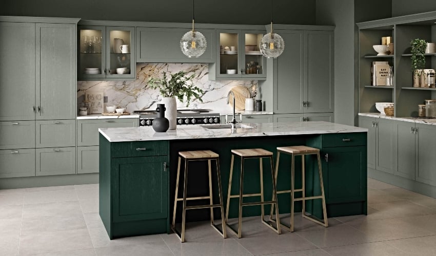 Oakham - pictured in Oakham - pictured in Matt Sage Green and Matt Fir Green