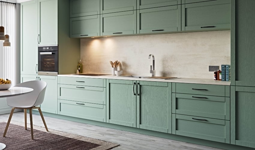 Valencia Fitted Kitchen Pictured in Painted Oak Reed Green