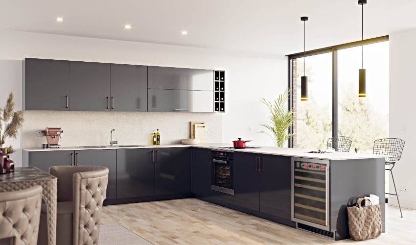 Vienna Kitchen Pictured in High Gloss Anthracite
