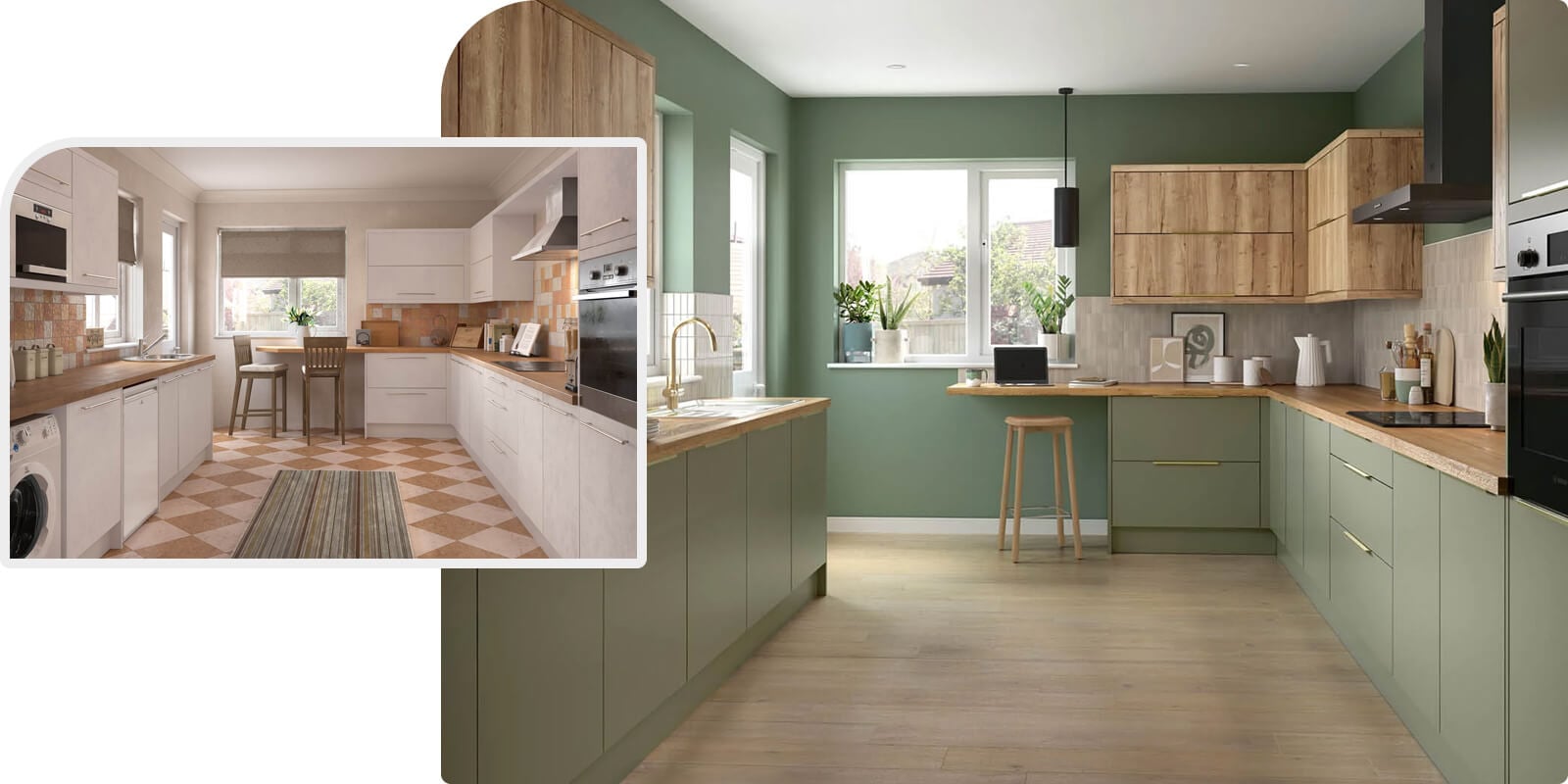 Before and after image of a Dream Doors kitchen