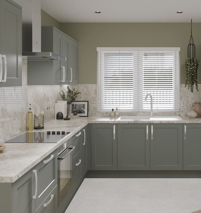 A sleek and modern L-shape kitchen