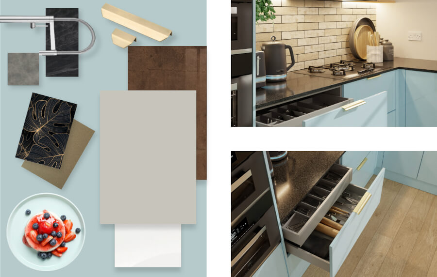 Multiple images of kitchens