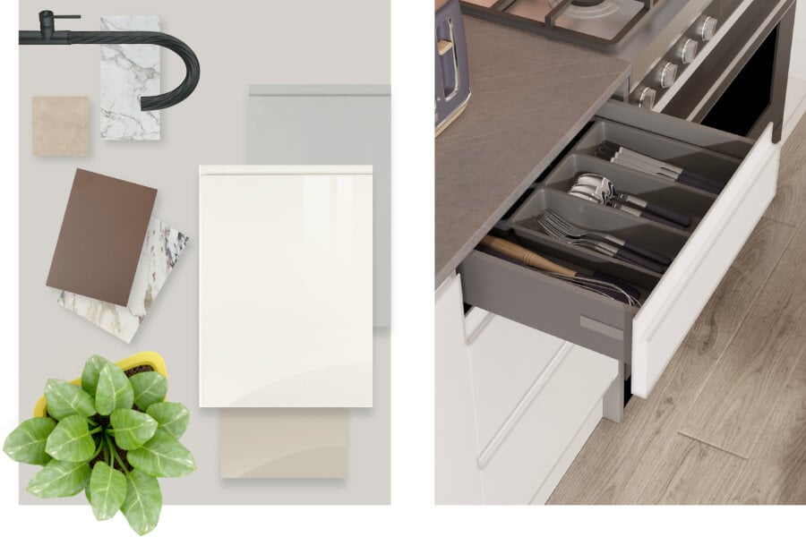 Multiple images of kitchens