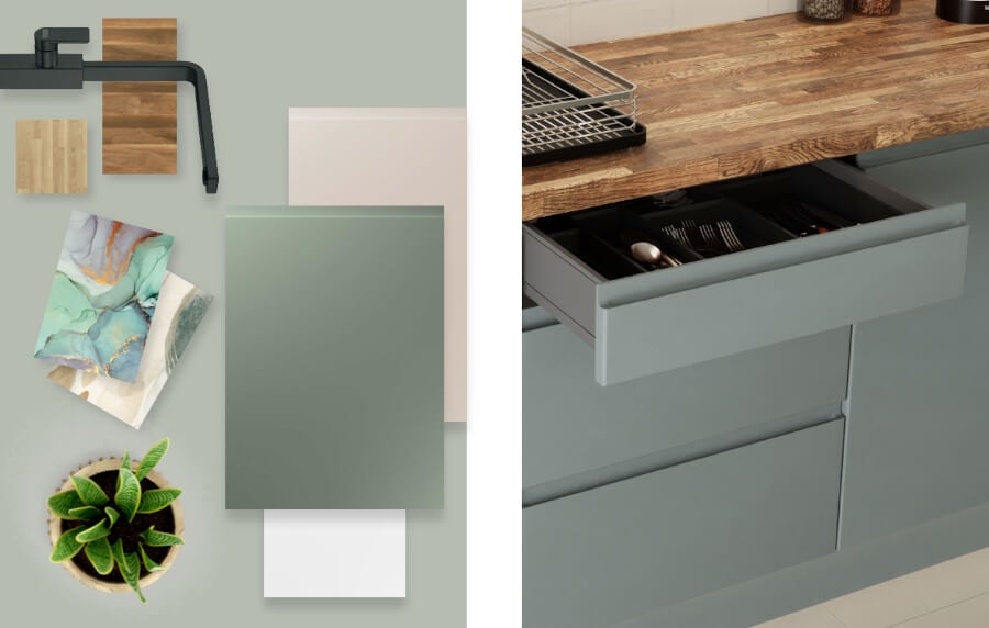 Multiple images of kitchens