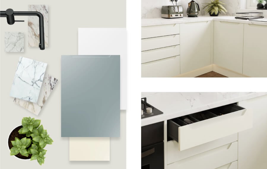 Multiple images of kitchens