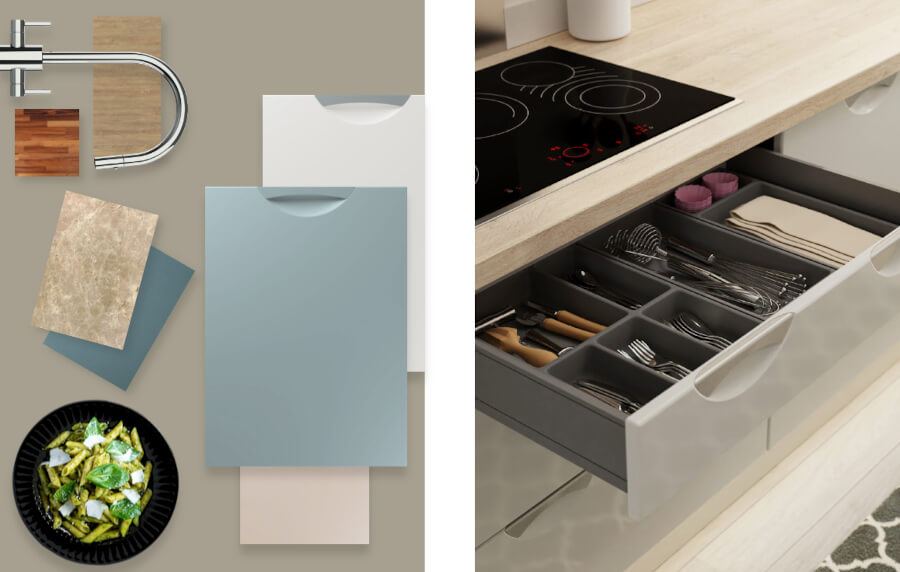 Multiple images of kitchens