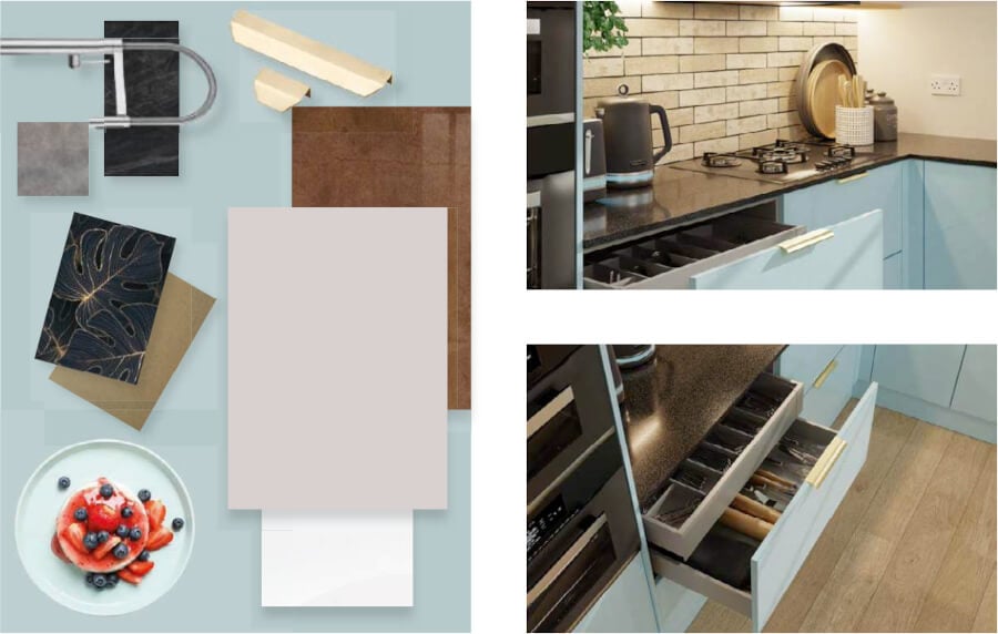 Multiple images of kitchens