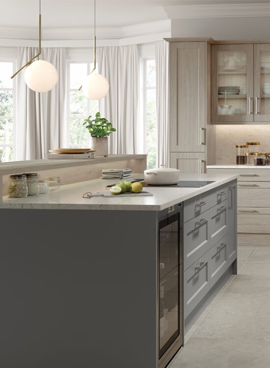 a sleek and neutral kitchen featuring the Richmond style cabinet doors