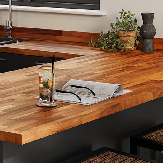 a warm and rich textured wooden worktop