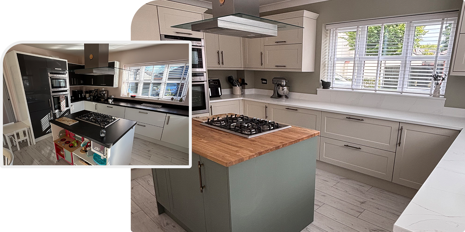 Before and after image of a Dream Doors kitchen