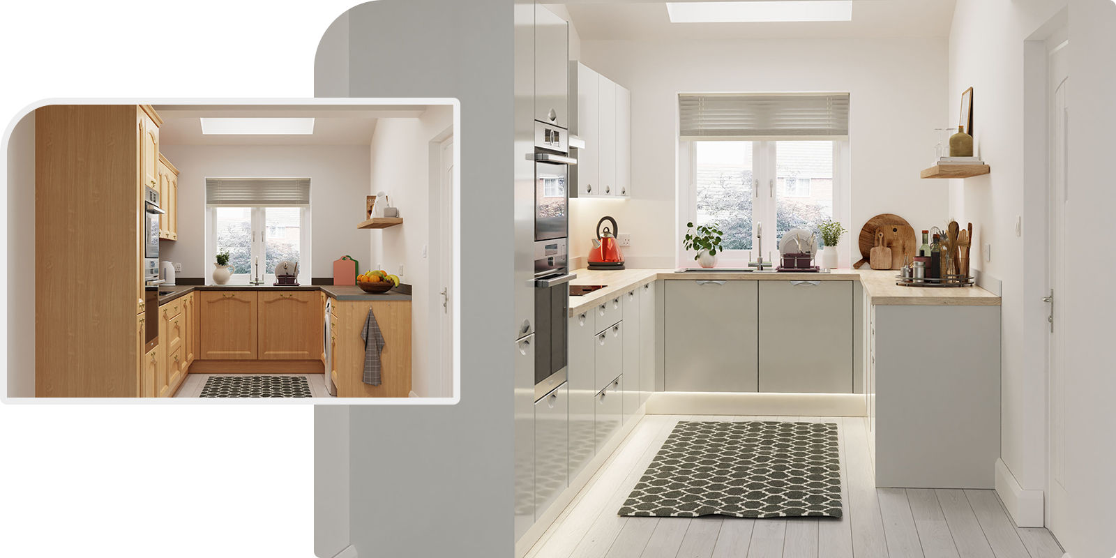 Before and after image of a Dream Doors kitchen