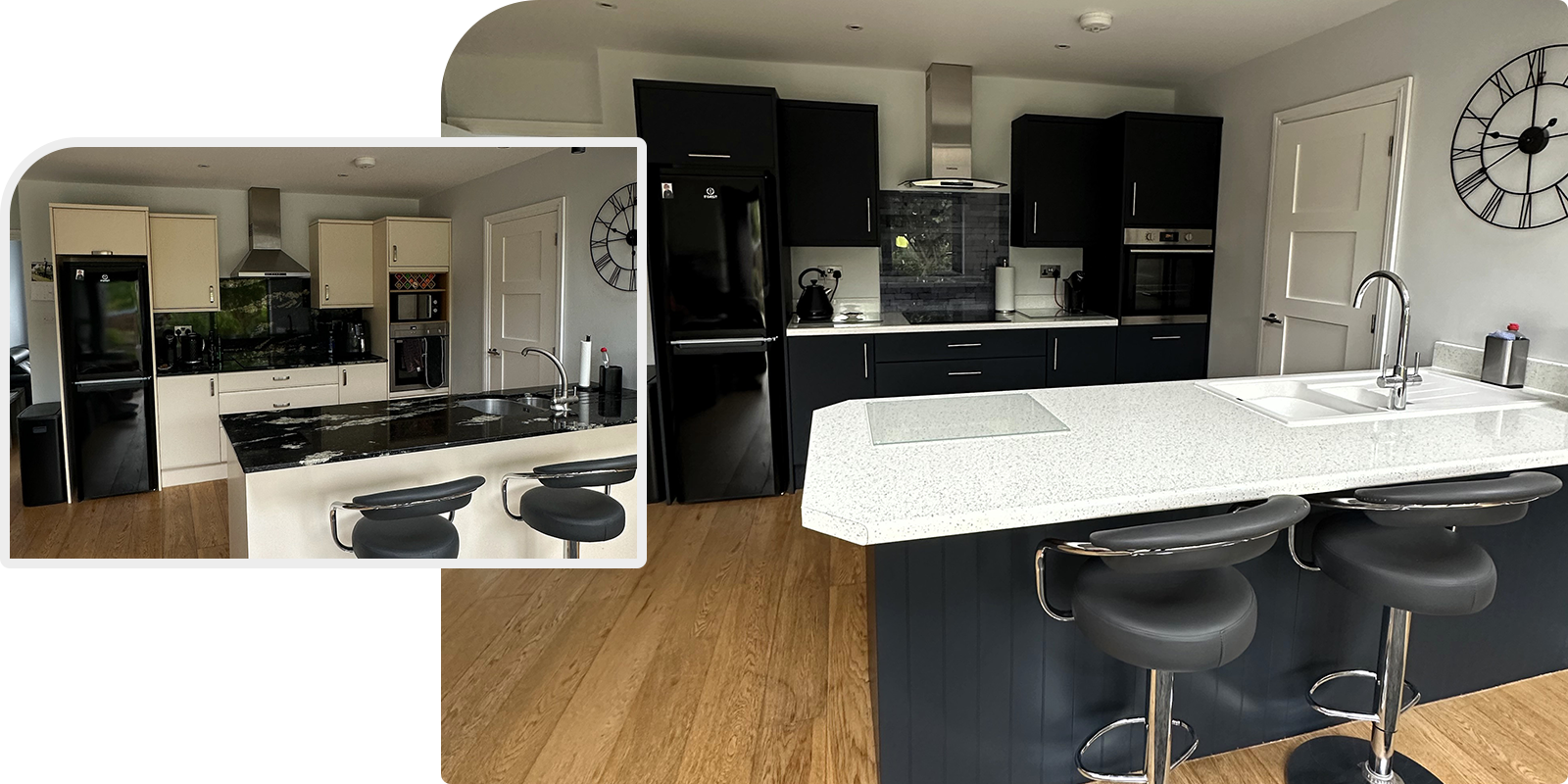Before and after image of a Dream Doors kitchen