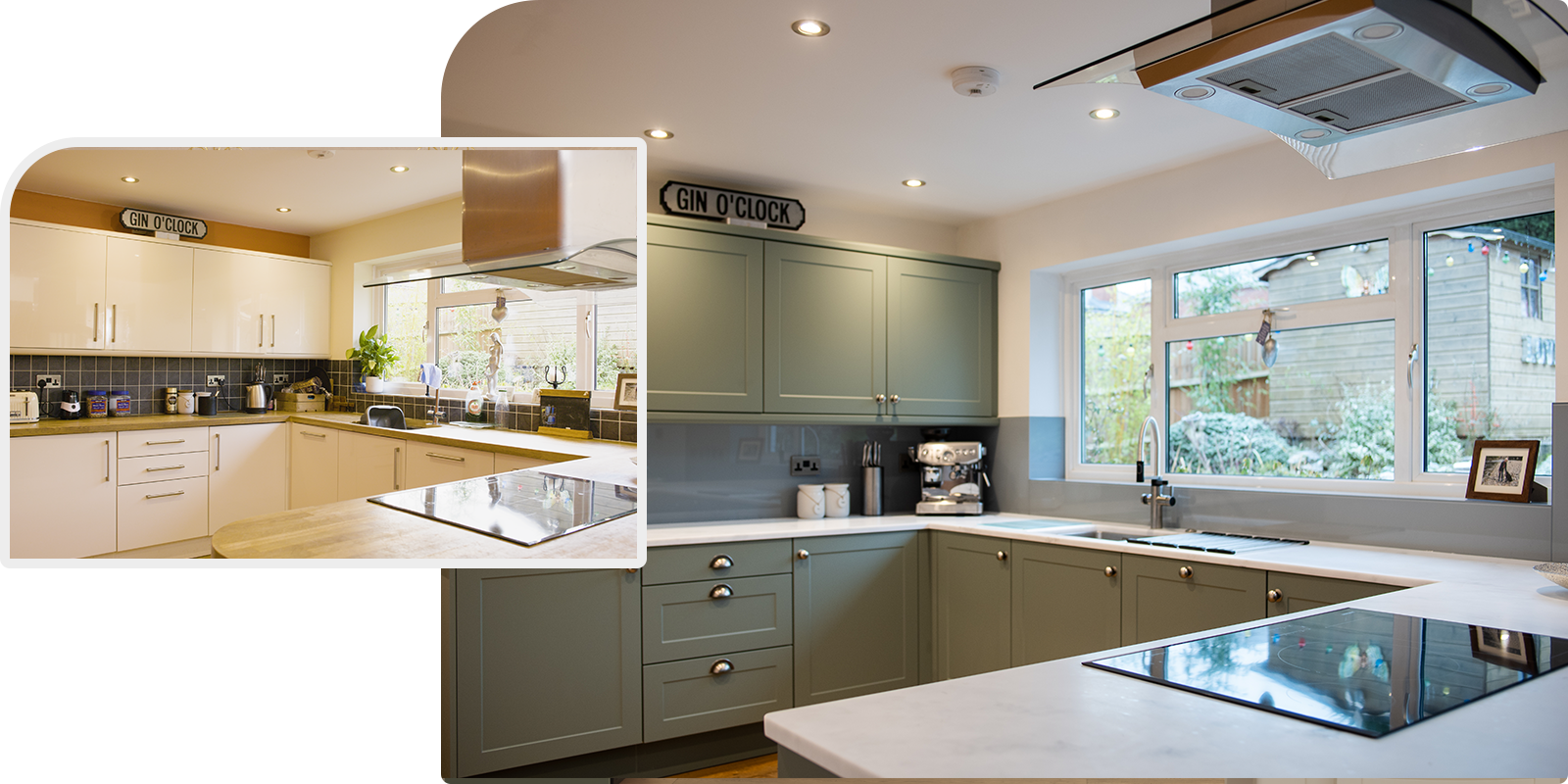 Before and after image of a Dream Doors kitchen
