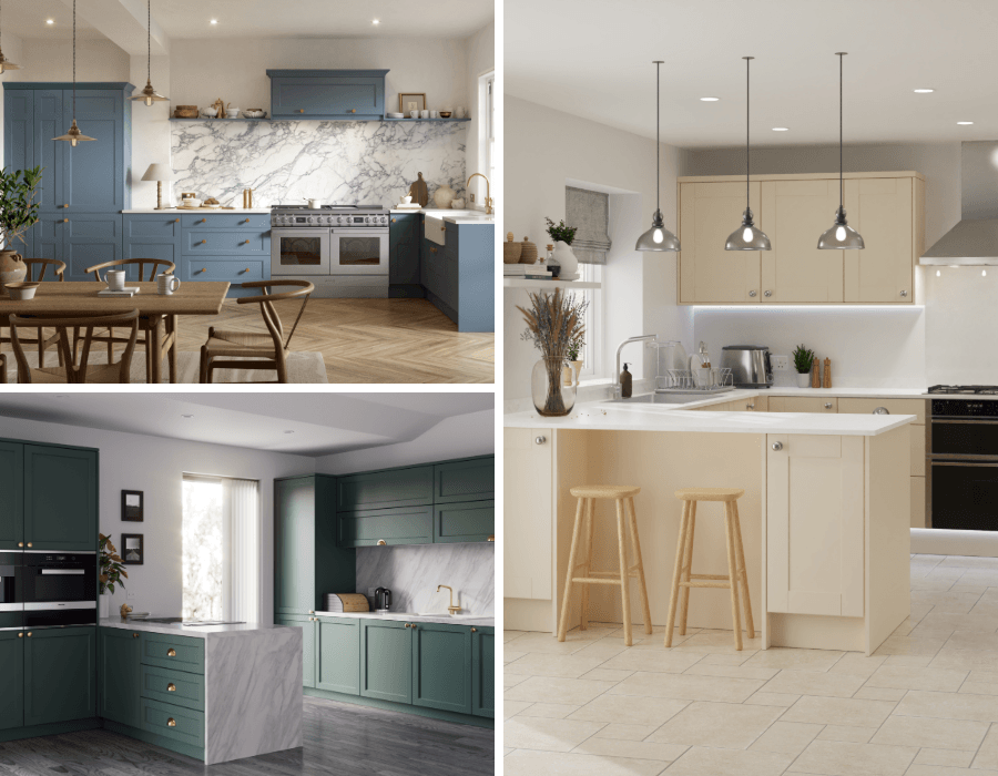 Multiple images of kitchens