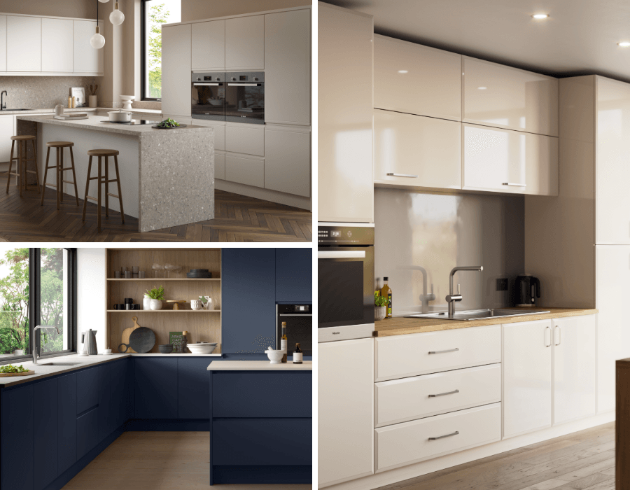 Multiple images of kitchens