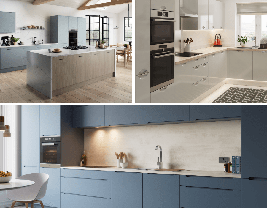 Multiple images of kitchens