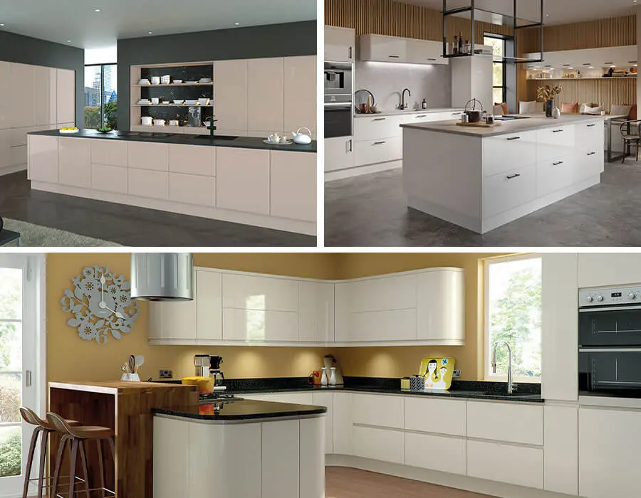 Multiple images of kitchens