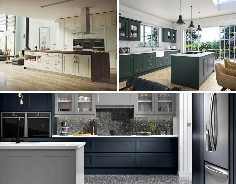 Multiple images of kitchens