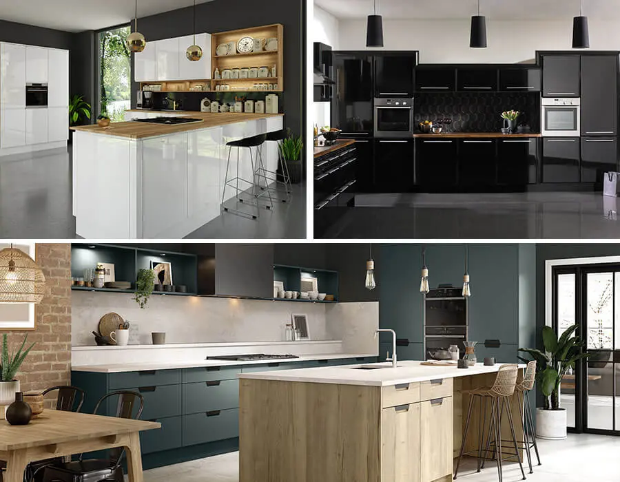 Multiple images of kitchens