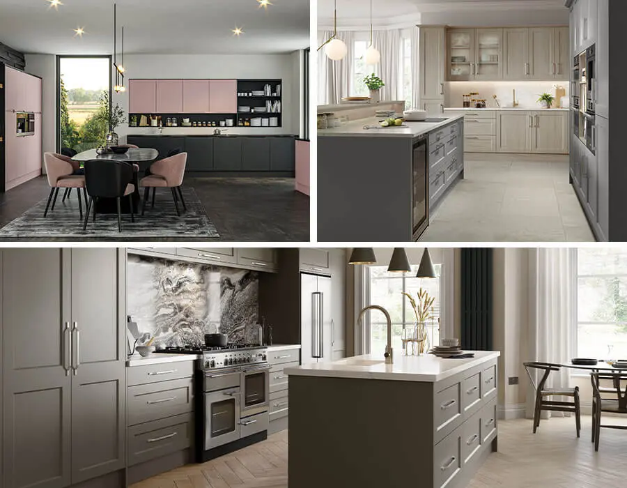 Multiple images of kitchens