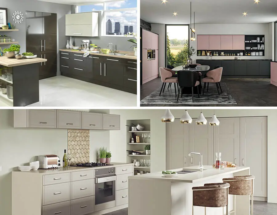 Multiple images of kitchens