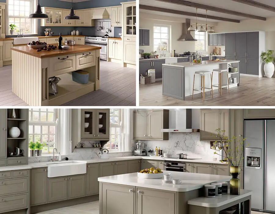 Multiple images of kitchens