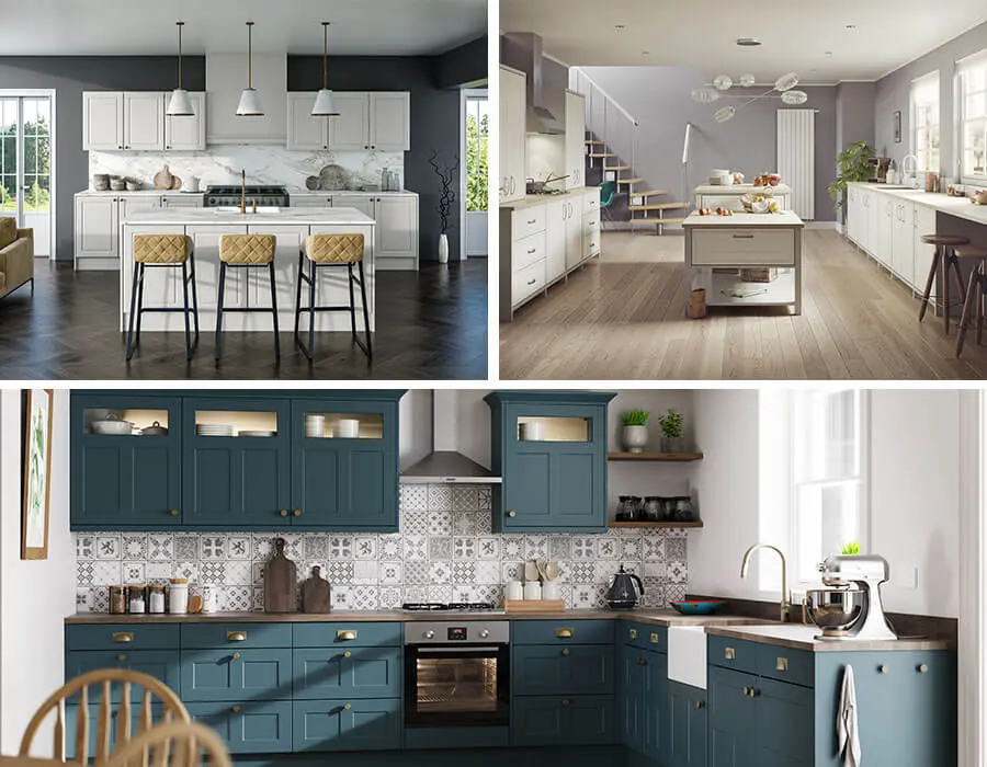 Multiple images of kitchens