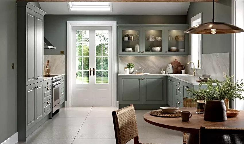 Classic Style Carlton Kitchen Pictured in Matt Sage Green