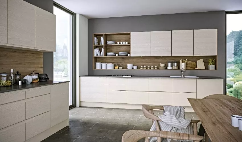 Knebworth Style Kitchen Pictured in Oakgrain Cashmere