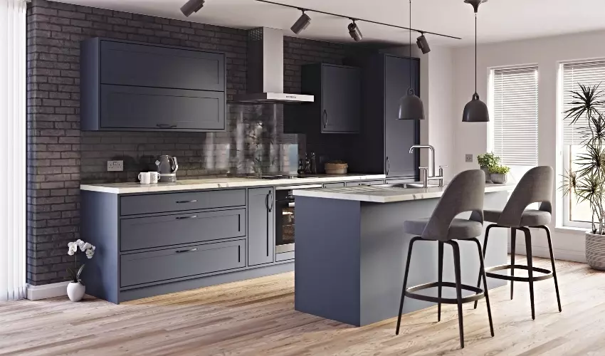 Modern style Mercia Fitted Kitchen Pictured in Supermatt Indigo Blue 