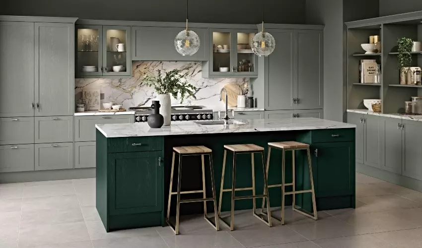 Oakham - pictured in Oakham - pictured in Matt Sage Green and Matt Fir Green