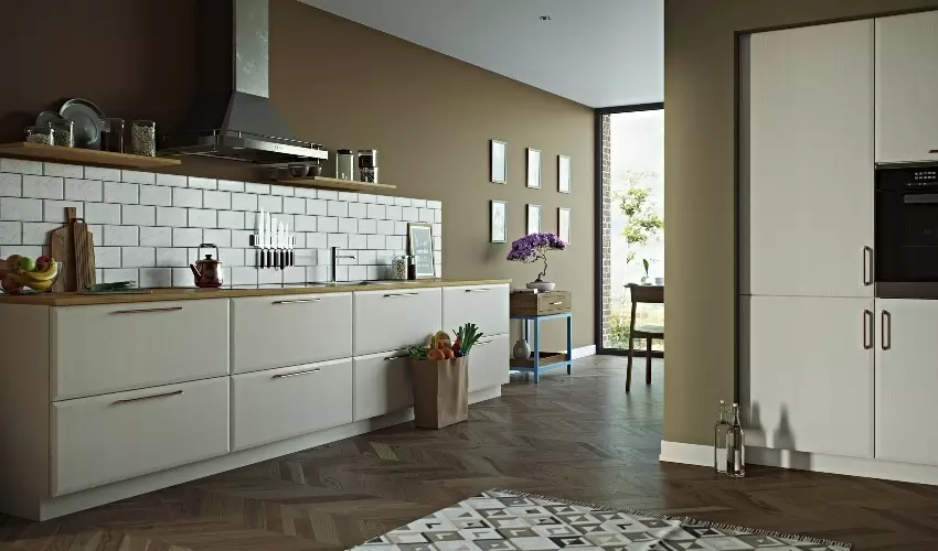 Oslo Kitchen Pictured in Painted Oak Mussel