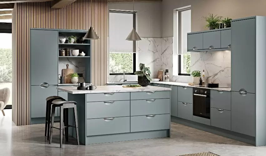 Scoop Kitchen Pictured in Supermatt Fjord