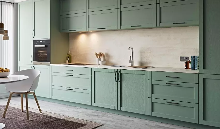 Valencia Fitted Kitchen Pictured in Painted Oak Reed Green
