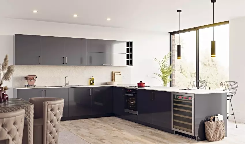 Vienna Kitchen Pictured in High Gloss Anthracite